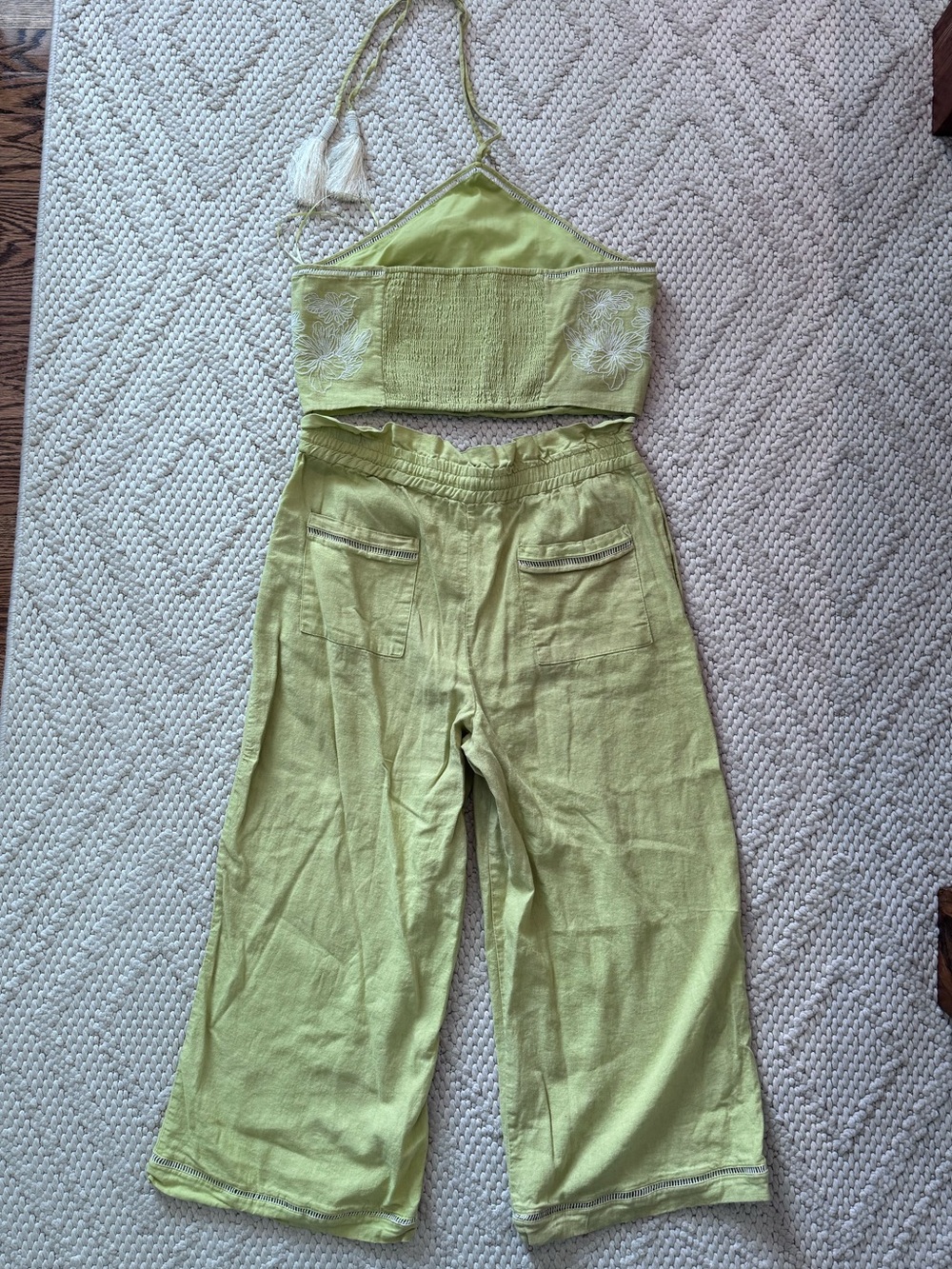 House of Harlow 1960 Lime Green Embroidered Crop Halter Top & Wide Leg Pants Set - Picture 10 of 10